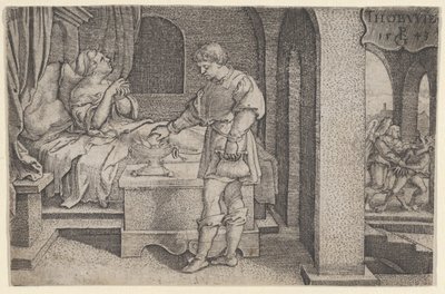 Tobiolus Hace un Sacrificio Propiciatorio, de La Historia de Tobías de Georg Pencz