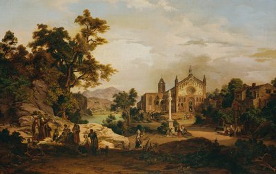 Paisaje italiano con peregrinos de Georg Petzolt