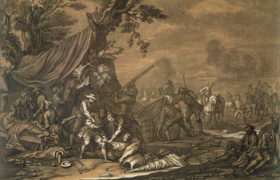 Cirujano militar del campo de batalla durante la Guerra de Sucesión Española, 1707, grabado por Christian Rugendas (1708-81) c.1740 de Georg Philipp I Rugendas