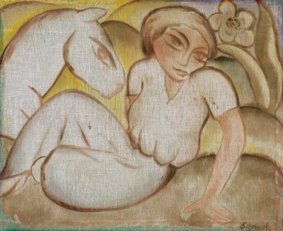 mujer con burro de Georg Schrimpf