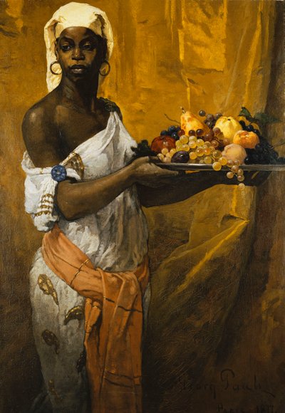 Una Mujer Negra Sosteniendo una Bandeja de Frutas de Georg Vilhelm Pauli