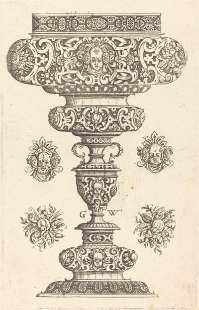 Copa, borde decorado con máscara y ramo de frutas de Georg Wechter I