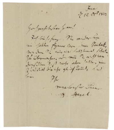 Carta autógrafa a Gebruder Ramann (comerciantes de vino en Erfurt), Jena de Georg Wilhelm Friedrich Hegel