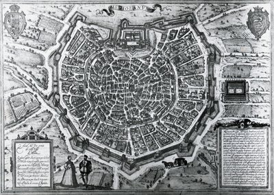 Mapa de la ciudad de Milán en 1572 de Georg Braun and Hogenberg Franz