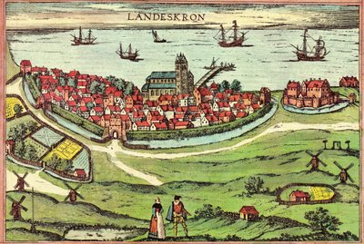 Ciudad de Landskrona, puerto antianseático, Dinamarca de Georg and Hogenberg Franz (1535 90) Braun
