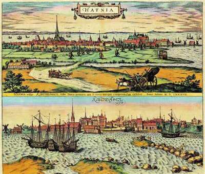 Hafnia/Kobenhavn, Dinamarca de Georg Braun and Hogenberg Franz