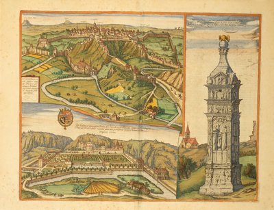 Ciudad de Luxemburgo, Palacio Ducal y monumento de piedra del Civitates Orbis Terrarum de Georg Braun de Georg Braun and Hogenberg Franz