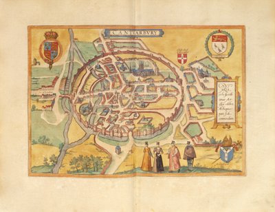 Mapa de Canterbury de Civitates Orbis Terrarum por Georg Braun de Georg Braun and Hogenberg Franz