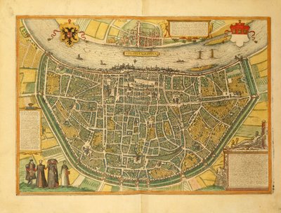 Mapa de Colonia de Civitates Orbis Terrarum por Georg Braun de Georg Braun and Hogenberg Franz