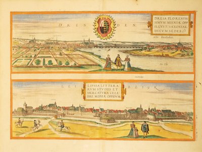 Mapa de Dresde y Leipzig de Civitates Orbis Terrarum de Georg Braun and Hogenberg Franz