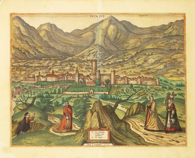 Mapa de Fondi, región de Lazio de Civitates Orbis Terrarum de Georg Braun and Hogenberg Franz