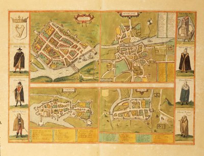 Mapa de Galway, Dublín, Limerick y Cork del Civitates Orbis Terrarum de Georg Braun de Georg Braun and Hogenberg Franz