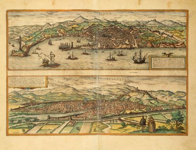Mapa de Génova y Florencia de Civitates Orbis Terrarum por Georg Braun de Georg Braun and Hogenberg Franz