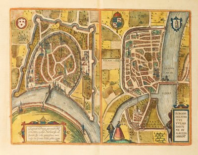 Mapa de Grenoble y Le Mans de Civitates Orbis Terrarum por Georg Braun de Georg Braun and Hogenberg Franz