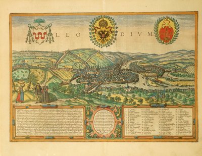 Mapa de Lieja de Civitates Orbis Terrarum por Georg Braun de Georg Braun and Hogenberg Franz