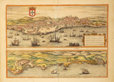 Mapa de Lisboa y Cascais de Civitates Orbis Terrarum por Georg Braun de Georg Braun and Hogenberg Franz