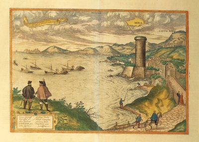 Mapa de Mola di Bari, región de Apulia del Civitates Orbis Terrarum de Georg Braun de Georg Braun and Hogenberg Franz