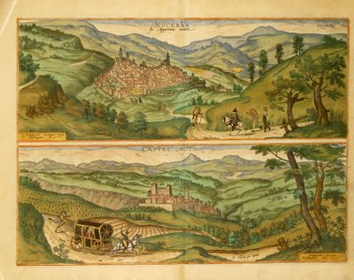Mapa de Nocera y Castelnuovo de Civitates Orbis Terrarum por Georg Braun de Georg Braun and Hogenberg Franz