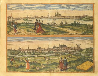 Mapa de Orleans y Bourges de Civitates Orbis Terrarum por Georg Braun de Georg Braun and Hogenberg Franz