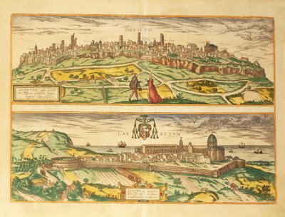 Mapa de Orvieto y Loreto, región de Umbría y Marche de Civitates Orbis Terrarum por Georg Braun de Georg Braun and Hogenberg Franz