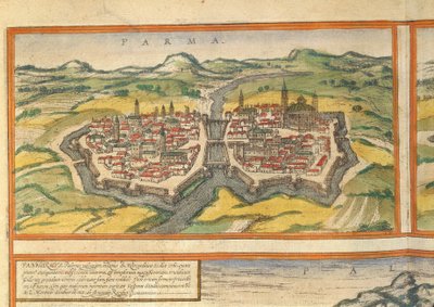 Mapa de Parma del Civitates Orbis Terrarum de Georg Braun de Georg Braun and Hogenberg Franz