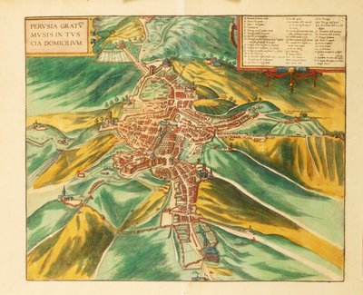 Mapa de Perugia de Civitates Orbis Terrarum por Georg Braun de Georg Braun and Hogenberg Franz