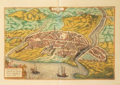 Mapa de Rímini de Civitates Orbis Terrarum de Georg Braun and Hogenberg Franz