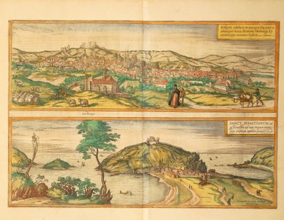 Mapa de San Sebastián y Burgos del Civitates Orbis Terrarum de Georg Braun de Georg Braun and Hogenberg Franz