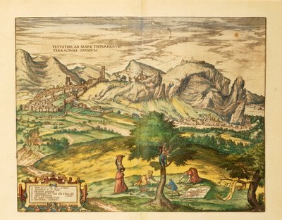 Mapa de Terracina, región de Lazio de Civitates Orbis Terrarum por Georg Braun de Georg Braun and Hogenberg Franz