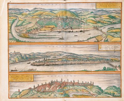 Mapa de Tréveris, Coblenza y Rothenburg ob der Tauber de Civitates Orbis Terrarum de Georg Braun and Hogenberg Franz