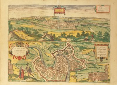 Mapa de Verona de Civitates Orbis Terrarum por Georg Braun de Georg Braun and Hogenberg Franz