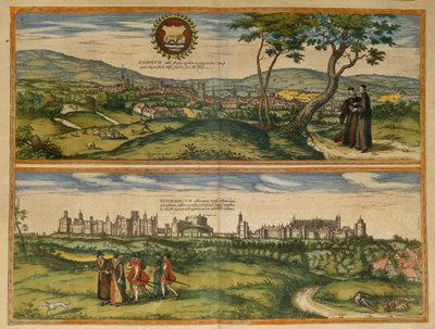 Mapa de Windsor y Oxford de Civitates Orbis Terrarum por Georg Braun de Georg Braun and Hogenberg Franz
