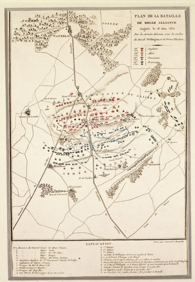 Mapa de la Batalla de Waterloo de Georg Braun and Hogenberg Franz