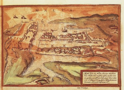 Mapa de la isla de Malta, de Civitates Orbis Terrarum por Georg Braun de Georg Braun and Hogenberg Franz