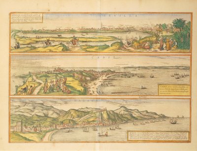 Mapas de Sevilla, Cádiz y Málaga, España, de Civitates Orbis Terrarum de Georg Braun and Hogenberg Franz