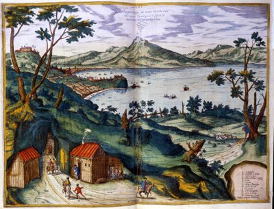 Nápoles, Posillipo y Vesubio. Braun & Hogenberg, Ámsterdam 1600 de Georg Braun and Hogenberg Franz
