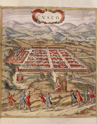 Perú, ciudad de Cuzco, grabado de Georg Braun de Georg Braun and Hogenberg Franz