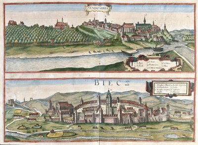Sandomierz y Biecz, Polonia de Georg Braun and Hogenberg Franz