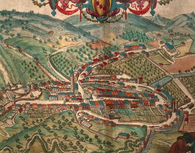 Serravalle Scrivia de Civitates Orbis Terrarum de Georg Braun and Hogenberg Franz