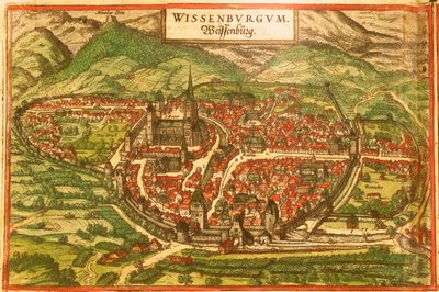 Wissembourg, Castillo Blanco, Alsacia de Georg and Hogenberg Franz (1535 90) Braun