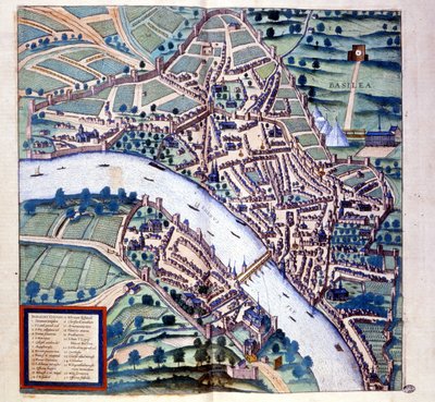 Basilea (Suiza), vista de pájaro - en "Atlas" de Braun & Hogenberg de Georg Braun and Hogenberg Franz