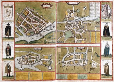 Galway, Dublín, Limerick y Cork, Irlanda (grabado) de Georg Braun and Hogenberg Franz