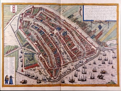 Mapa de Ámsterdam. Atlas de Braun y Hogenberg. Ámsterdam 1588 de Georg Braun and Hogenberg Franz