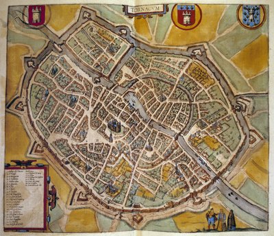 Mapa de la ciudad de Tours en Francia. Grabado del Atlas de "Braun y Hogenberg" 1572 de Georg Braun and Hogenberg Franz