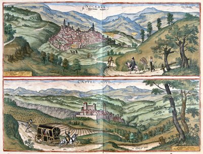 Nocera Umbra (Provincia de Perugia) y Castelnuovo di Porto (región de Roma), Italia de Georg Braun and Hogenberg Franz