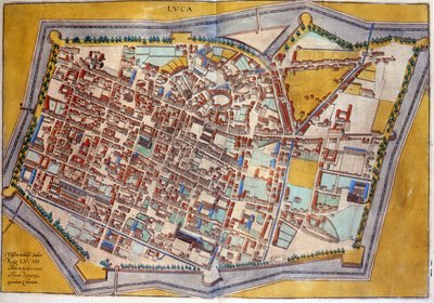 Plano de Lucca en 1585. Atlas de Braun & Hogenberg de Georg Braun and Hogenberg Franz