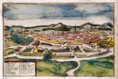 Plano de la ciudad de Montpellier de Georg Braun and Hogenberg Franz