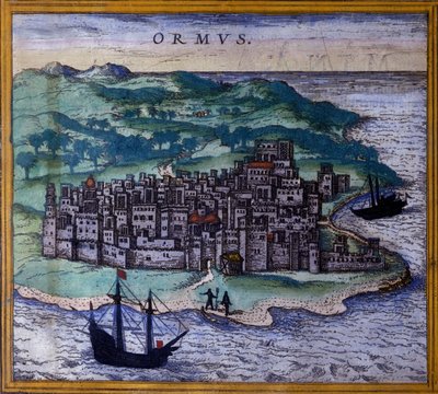 La isla iraní de Ormuz o Hormuz en la ruta a las Indias según el Atlas “Civitates Orbis Terrarum” de Braun y Hogenberg de Georg Braun and Hogenberg Franz