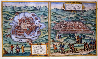 Vista de la Ciudad de México (México) y Cuzco (Perú). Atlas Braun & Hogenberg de Georg Braun and Hogenberg Franz