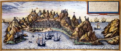 Vista de la ciudad de Adén en Yemen del Atlas "Civitates Orbis Terrarum" de Braun & Hogenberg de Georg Braun and Hogenberg Franz